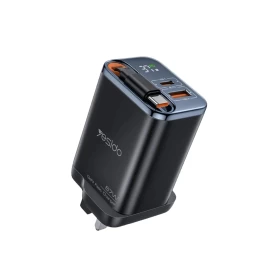 YESIDO YC146 67W GaN Fast Wall Charger with Retractable USB-C Cable | 3-Port Fast Charger