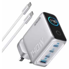 Anker 140W 4-Port GaN Wall Charger with USB-C Cable – Silver (B2697K41)