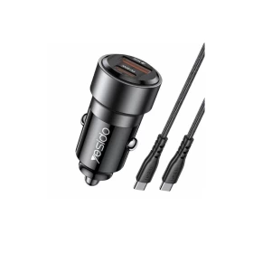 Yesido Y55 With Double Type-C/USB-C Port Line Car Charger QC3.0+PD30W Type-C/USB-C+USB Dual Port Quick Charge(Black)