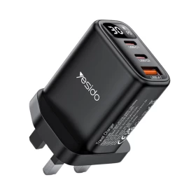 YESIDO YC88 30W Digital Display Fast Wall Charger with 2×USB-C & USB-A – UK Plug