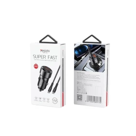 Yesido Y55 With Double Type-C/USB-C Port Line Car Charger QC3.0+PD30W Type-C/USB-C+USB Dual Port Quick Charge(Black)